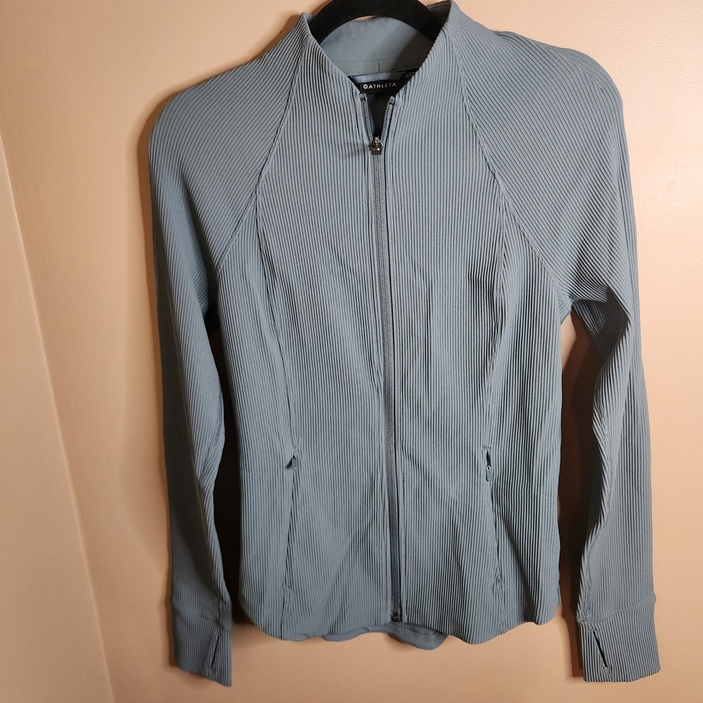 Athleta Salutation Ribbed Full Zip Jacket Eucalyptus Blue Gray 986567 Womens S